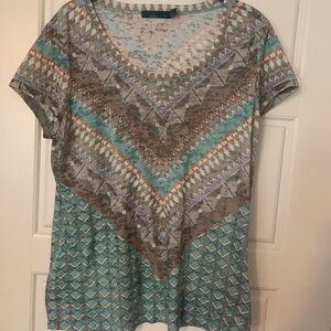 Prana Multicolor Geometric Short Sleeve Top